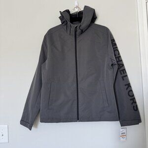 MICHAEL KORS Logo Windbreaker Hooded Jacket Gunmetal Gray Small‎